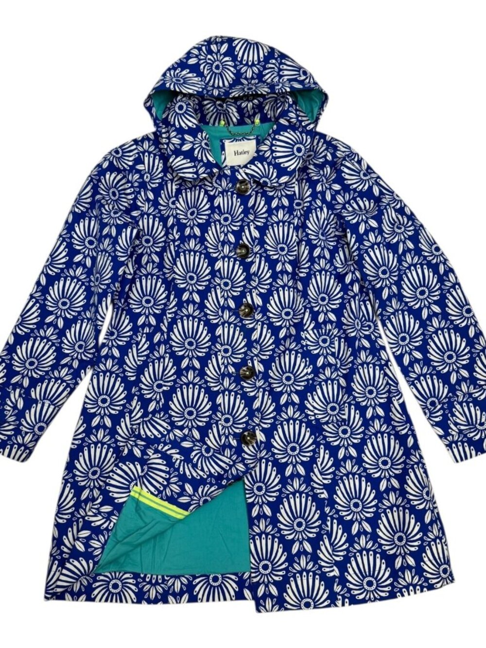 HATLEY Floral Blue Designer Hooded Casual Jacket Coat Womens 12